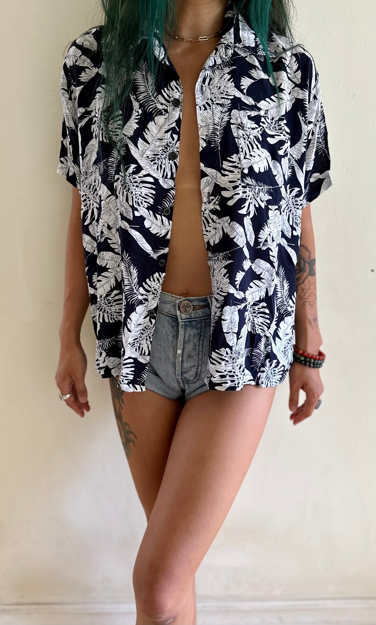 Navy and White Aloha Shirt