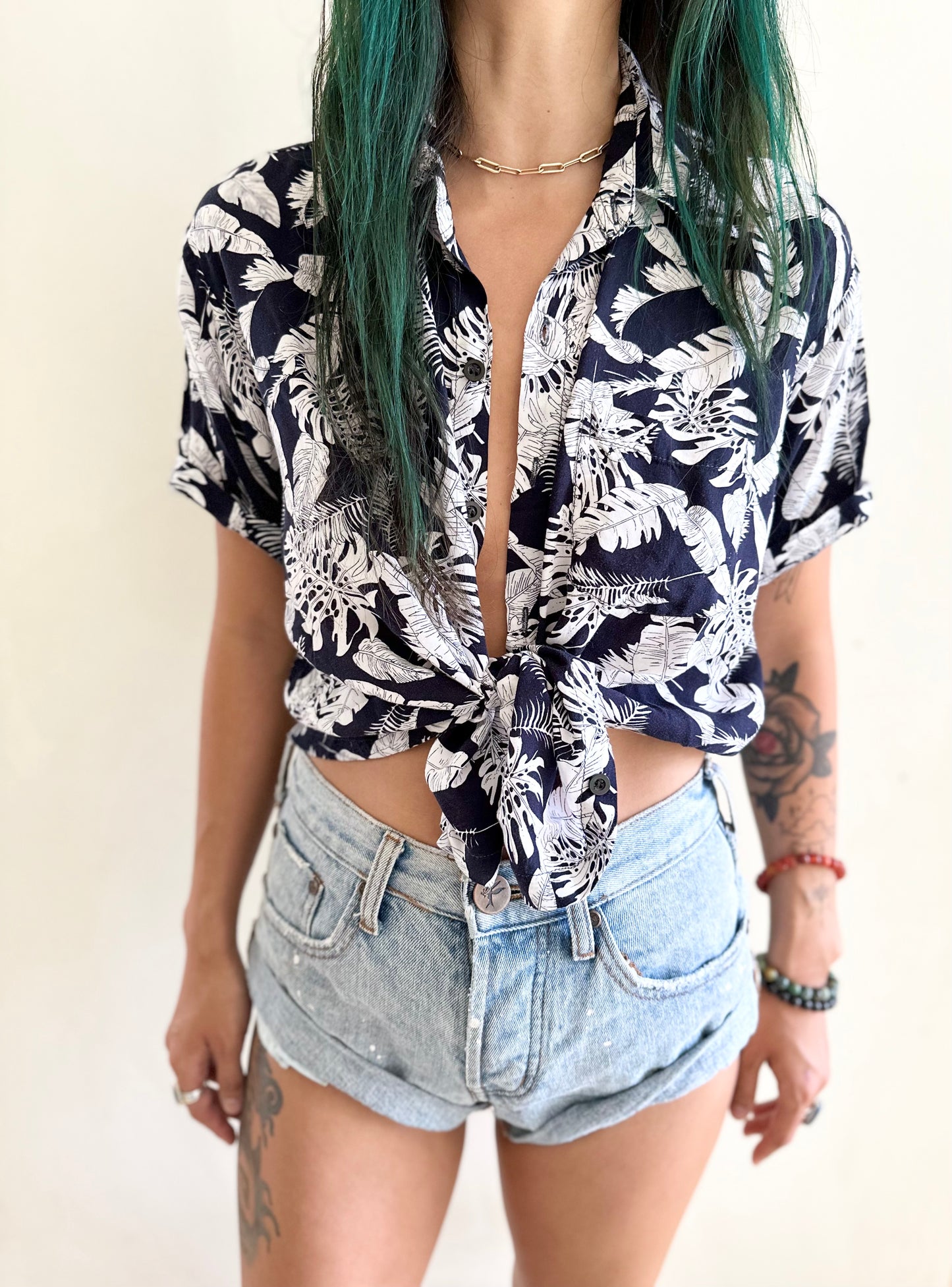 Navy and White Aloha Shirt