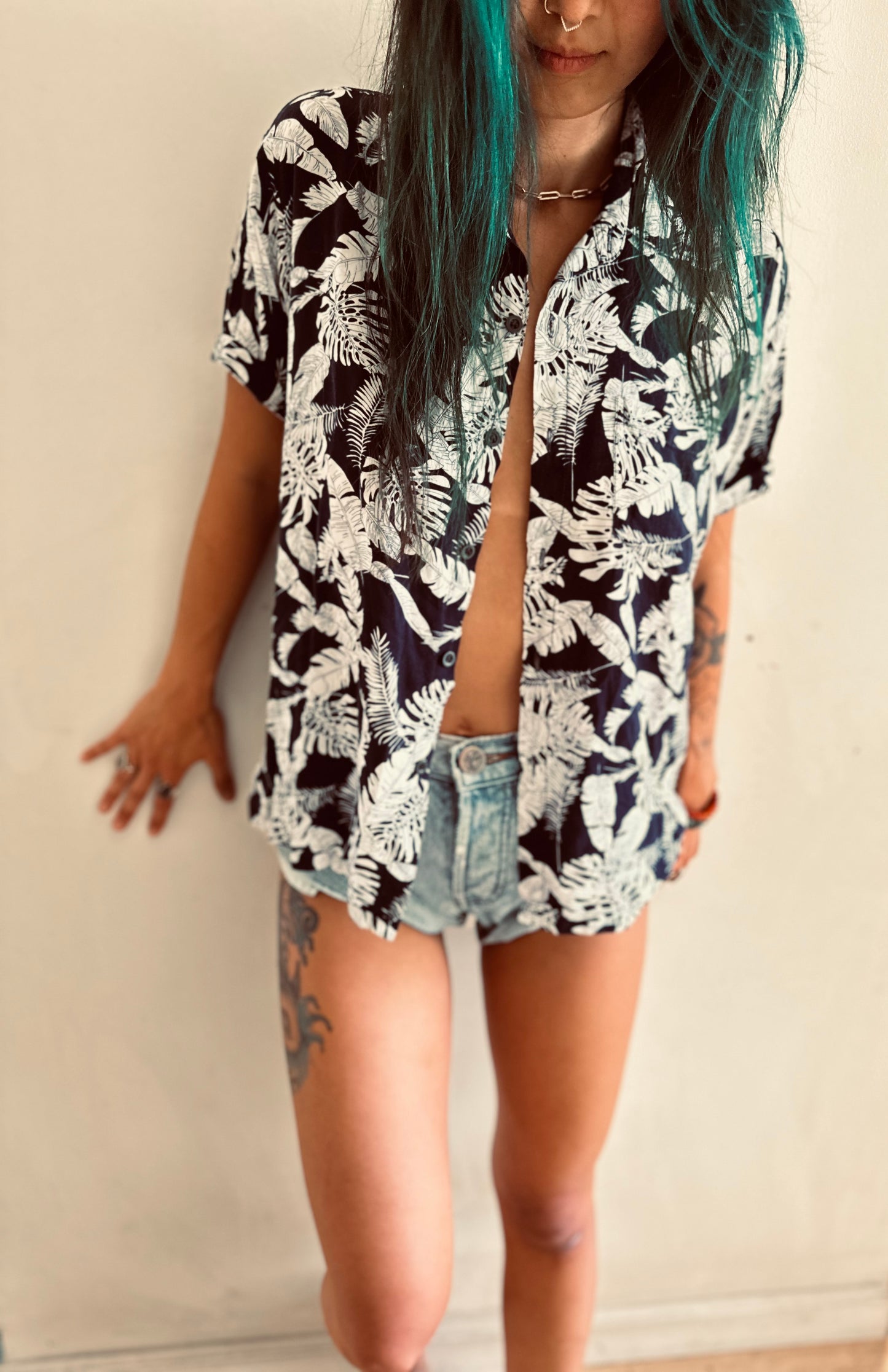Navy and White Aloha Shirt